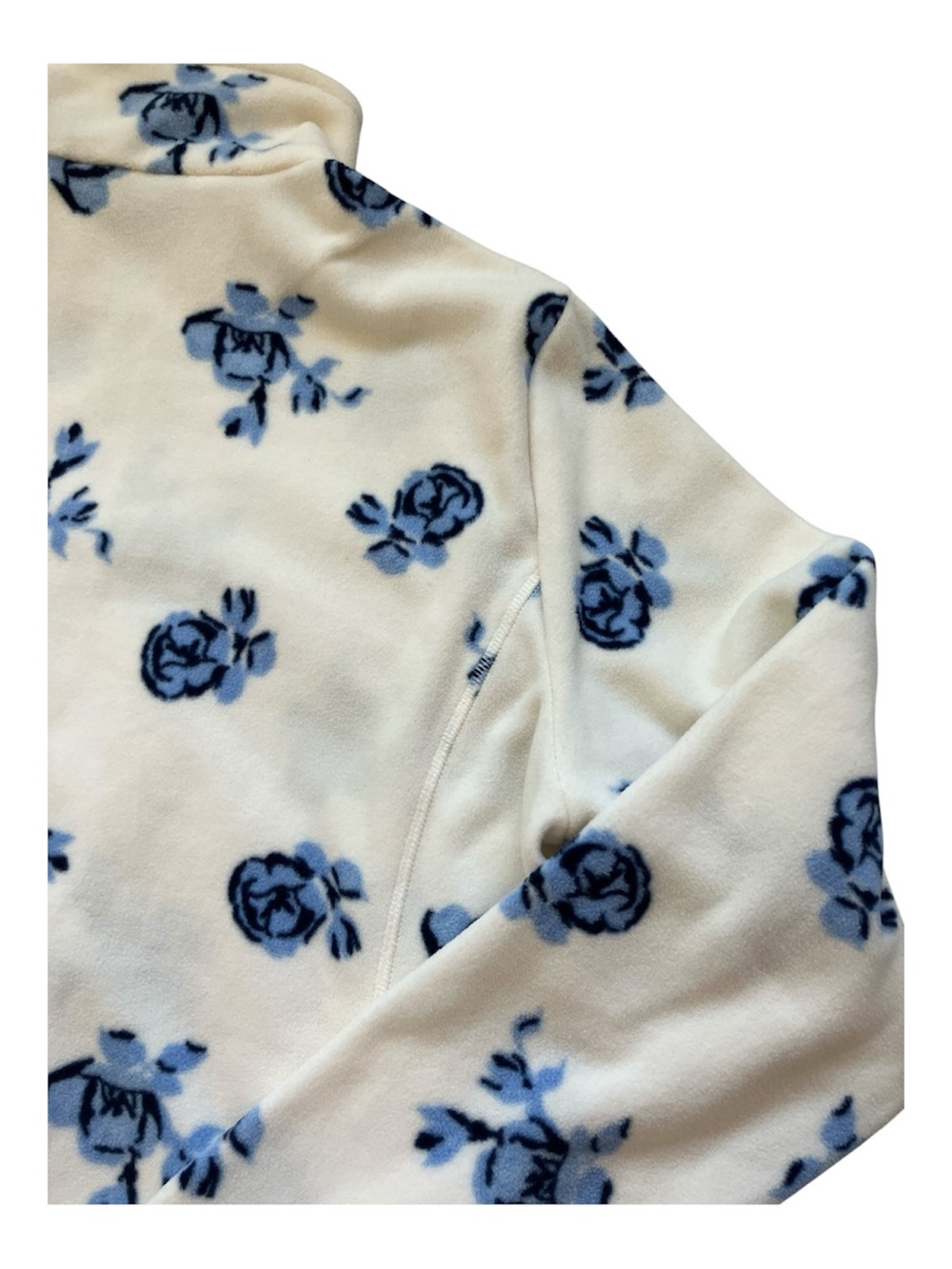 Lands’ End Anywhere Fleece Quarter Zip Pullover Ivory Blue Floral size M - Picture 9 of 12